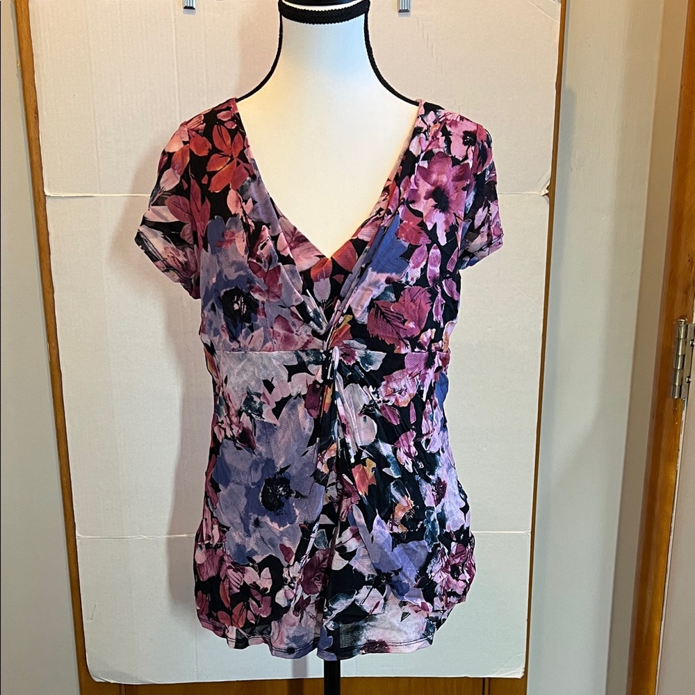 Axcess Baby Doll Pink and Purple Floral Capped Sleeve Blouse